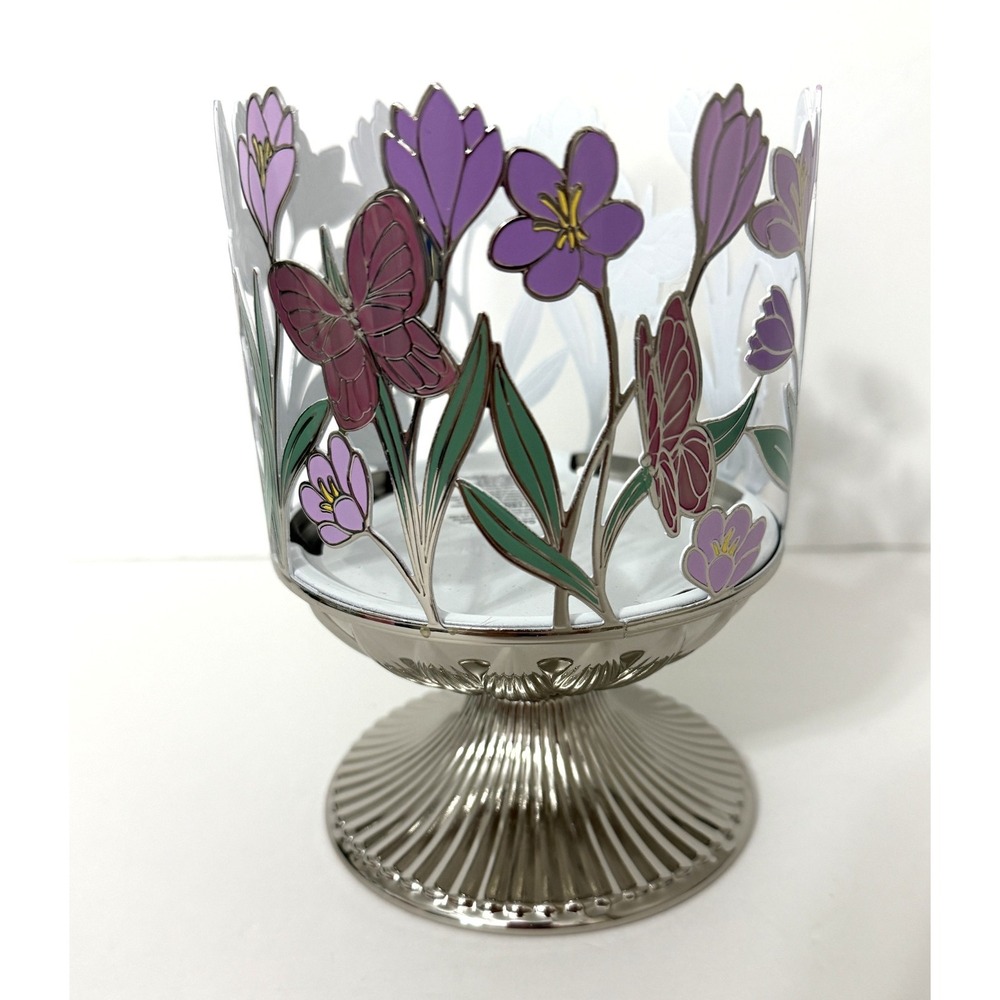 Bath & Body Works Butterfly Flowers 3 Wick Candle Holder Stand Pedestal NEW